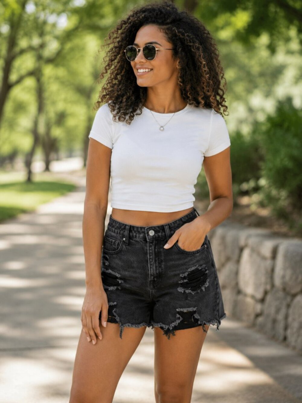 Fashion Nova High Waist Distressed Black Denim Shorts Sz 29